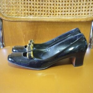 Rangoni Amalfi Black Patent Leather Heels, Bow Design, Vintage, 8 AAAA Narrow